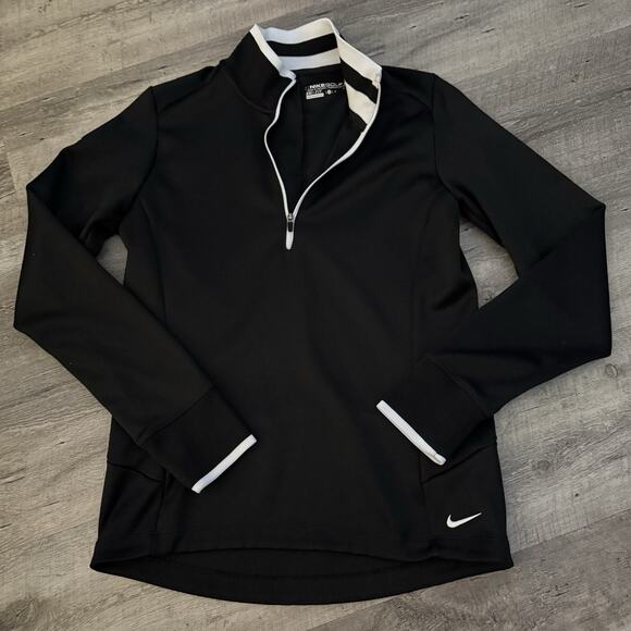 NIKE Golf Dri Fit 1/2 Zip Pullover Womens Sz Medium Black White 1/4 Zip - Picture 1 of 8